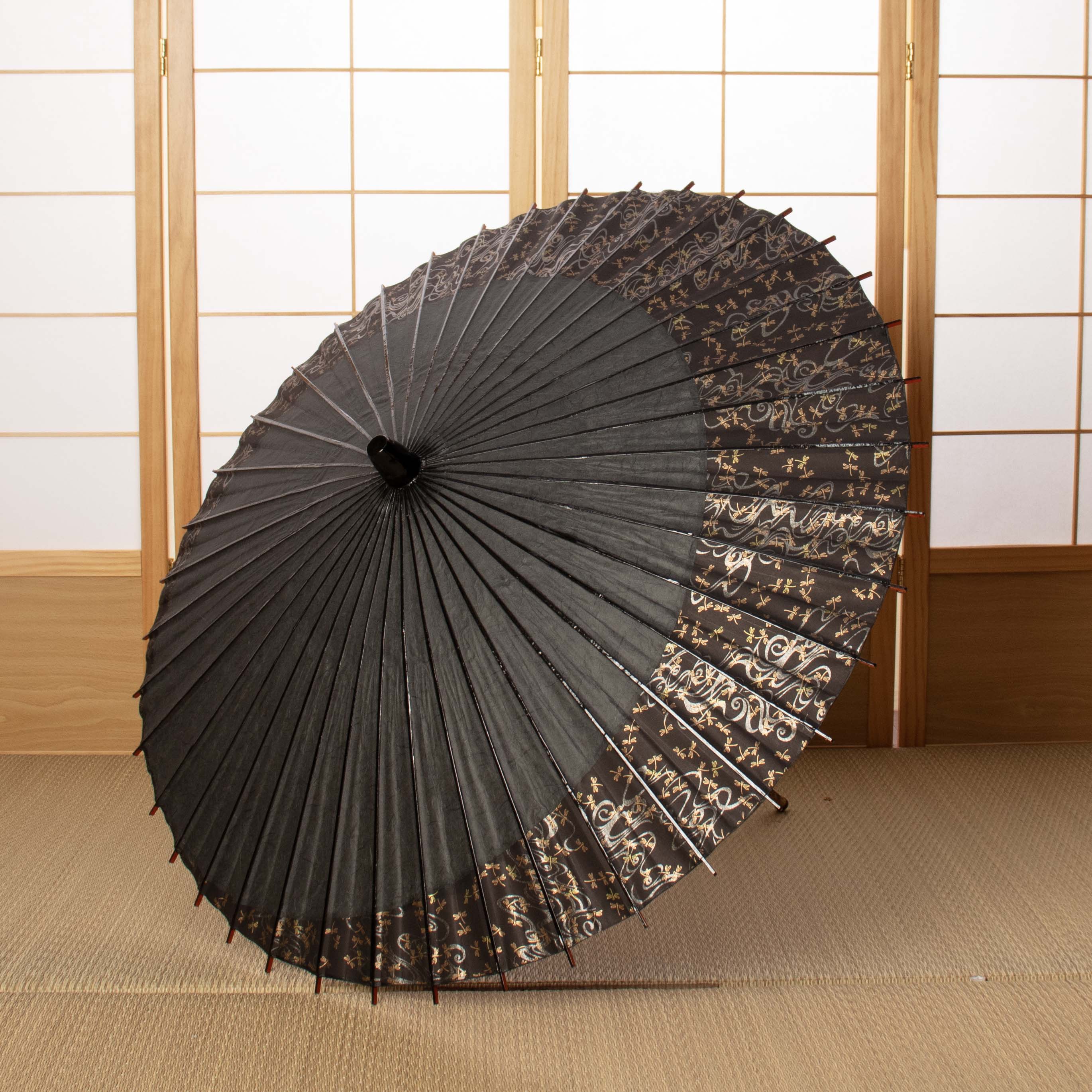 Fresh Greenery and Clovers / High-quality Tsukiyakko / Japanese Black Bamboo Parasol