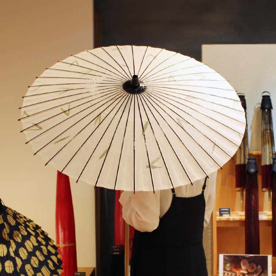 Black bamboo Japanese parasol "Openwork bamboo leaf"